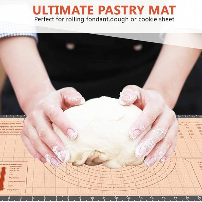 Thick Silicone Baking Mat Non-slip Pastry with Measurements 26" X 16", Dough Rolling Mat, Fondant/Pie Crust Mat