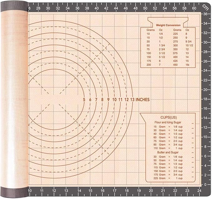 Thick Silicone Baking Mat Non-slip Pastry with Measurements 26" X 16", Dough Rolling Mat, Fondant/Pie Crust Mat