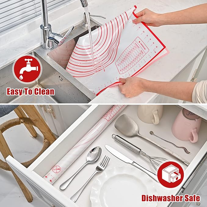 Silicone Baking Mat, 16" x 24" - Non-Slip Pastry Mat for Rolling Dough, Pie Crust & Fondant, Oven Liner with Measurement