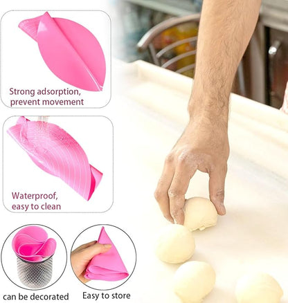 Silicone Cake Mat, 12 Inch Round Silicone Mat, Cake Mat with Measurements, Cake Turntable Mat, Reusable Cookie Mat for Rolling Dough, Non-Stick Heat Resistant, Pastry Baking Pad Pink