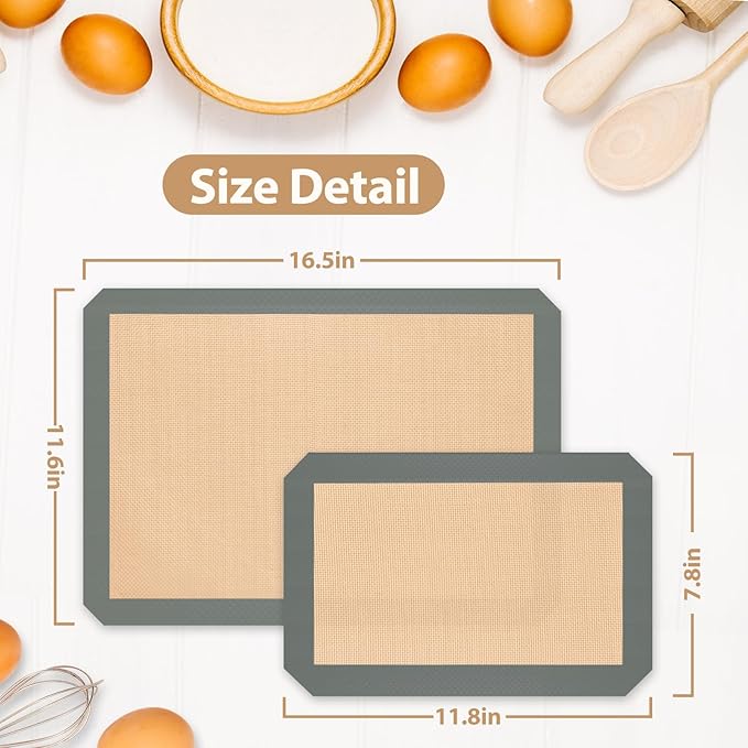 Silicone Baking Mat, Reusable Silicone Oven Baking Sheet, Heat Resistant Nonstick Food Safe Baking Mat for Cookie, Bread, Pastry (Pack of 3)