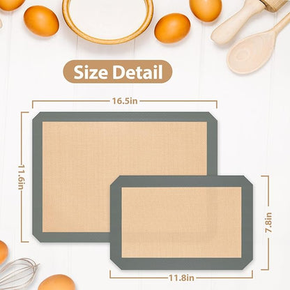 Silicone Baking Mat, Reusable Silicone Oven Baking Sheet, Heat Resistant Nonstick Food Safe Baking Mat for Cookie, Bread, Pastry (Pack of 3)