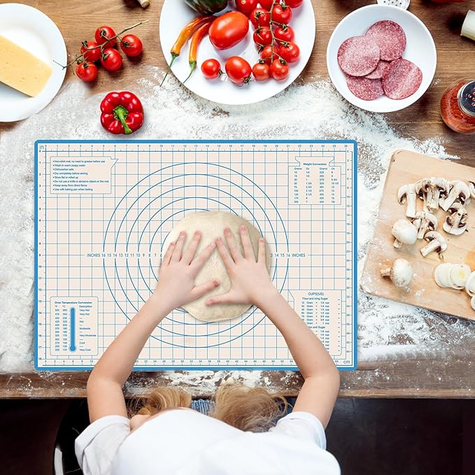 Silicone Baking Mat,Non Stick Pastry Mat, Non Slip 28" x 20" Extra Thick Large Rolling Dough Sheet, Counter,Food Grade Pizza, Fondant, Macarons,Cookies, Baking Supplies for kitchen,Blue