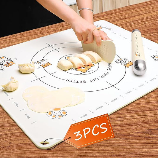 34x24 Inch Extra Thick Silicone Pastry Board, Silicone Baking Mat with Measurements, Non-slip Silicone Mat, Kneading Counter Mat, Non-Stick Dough Mat with Edge Heightening