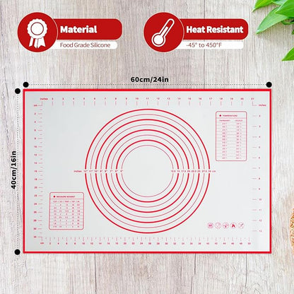 Silicone Baking Mat, 16" x 24" - Non-Slip Pastry Mat for Rolling Dough, Pie Crust & Fondant, Oven Liner with Measurement